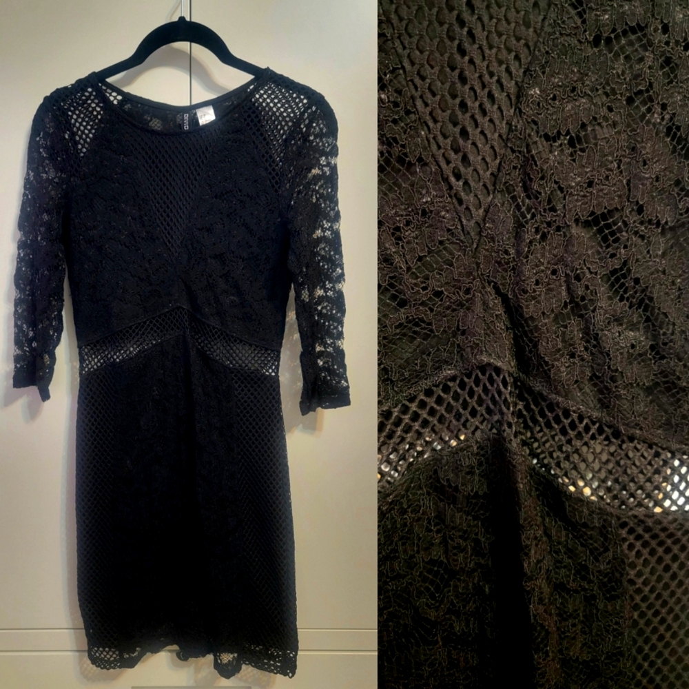NWT H&M Black Lacey Mesh Fitted Dress